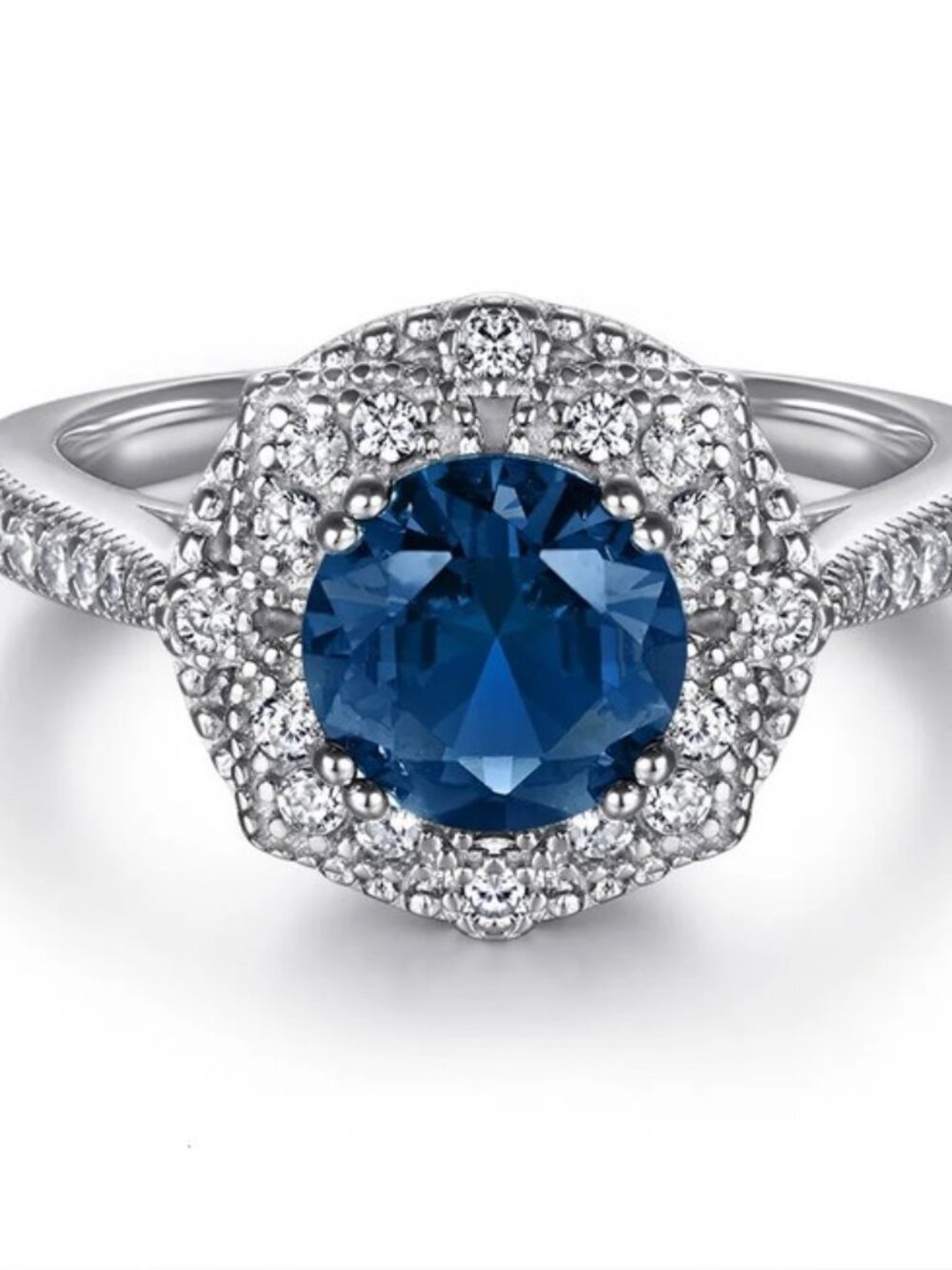 925 Sterling Silver Blue Sapphire Cubic Zirconia Ring